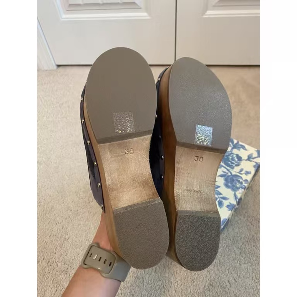 Sezane Blue And Gray Patchwork Platform Mules - image 7